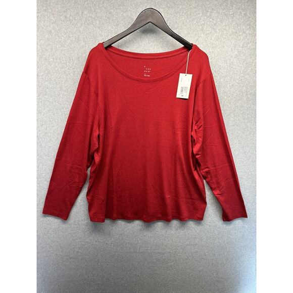 A New Day Womens Long-Sleeve Shirt Size 3X Round Neck Red NWT - Picture 1 of 12